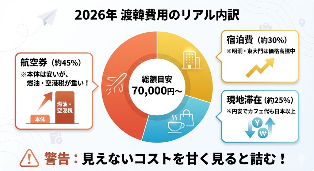 2026年韓国遠征費用の内訳グラフ（航空券・ホテル・滞在費）