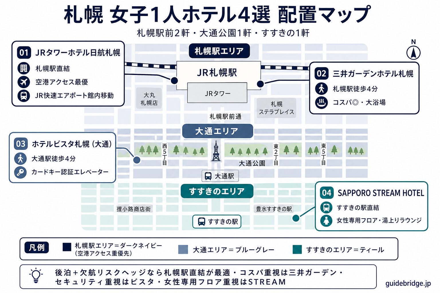 札幌女子1人ホテル4選配置マップ