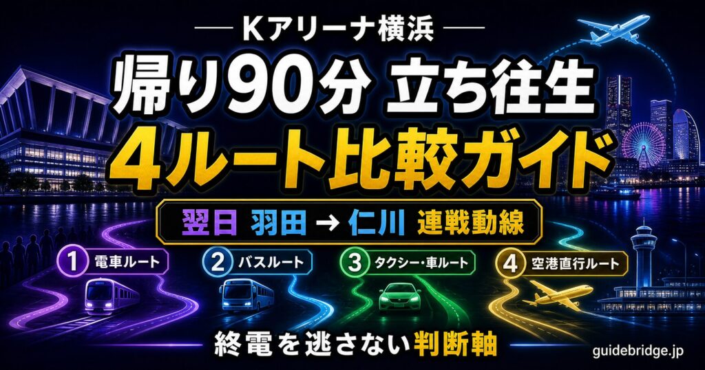 Kアリーナ横浜 帰り90分立ち往生を避ける4ルート比較