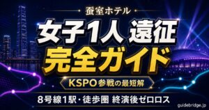 蚕室ホテル KSPO参戦の最短解アイキャッチ。蚕室駅からKSPO・チャムシル室内体育館・江南への所要時間を図示。