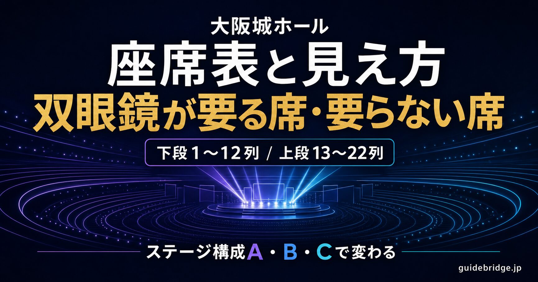 大阪城ホール 座席表と見え方 完全ガイド（下段・上段22列とステージ3構成で双眼鏡が要る席・要らない席が変わる）