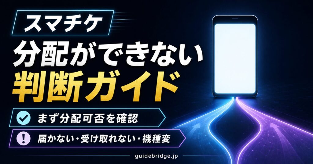 スマチケ 分配ができない時の判断ガイド（まず分配可否を確認・届かない・受け取れない・機種変の分岐）